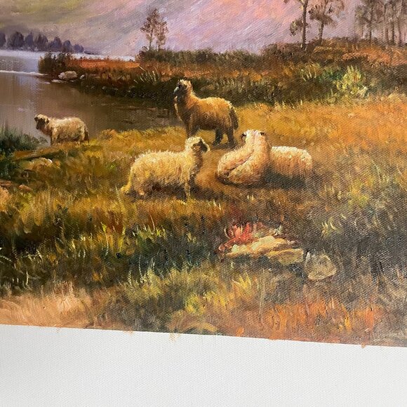 This oil painting depicts a flock of wild sheep that has frozen the tranquility - Picture 3 of 9